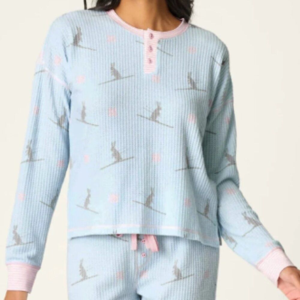 PJ SALVAGE Women's Ski Jammie Classics Waffle Knit Ski Bunny PJ Top Size S NWT
